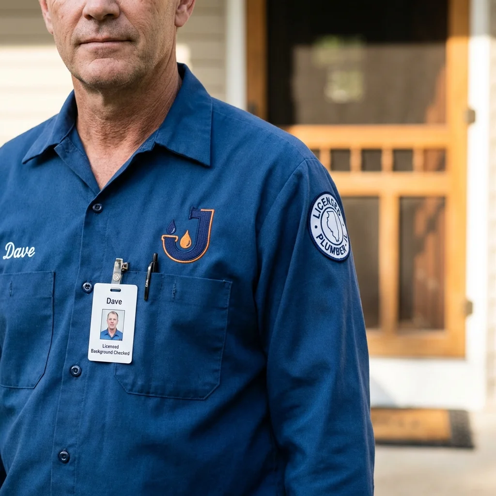 Licensed plumber showing ID badge in Midway, AR
