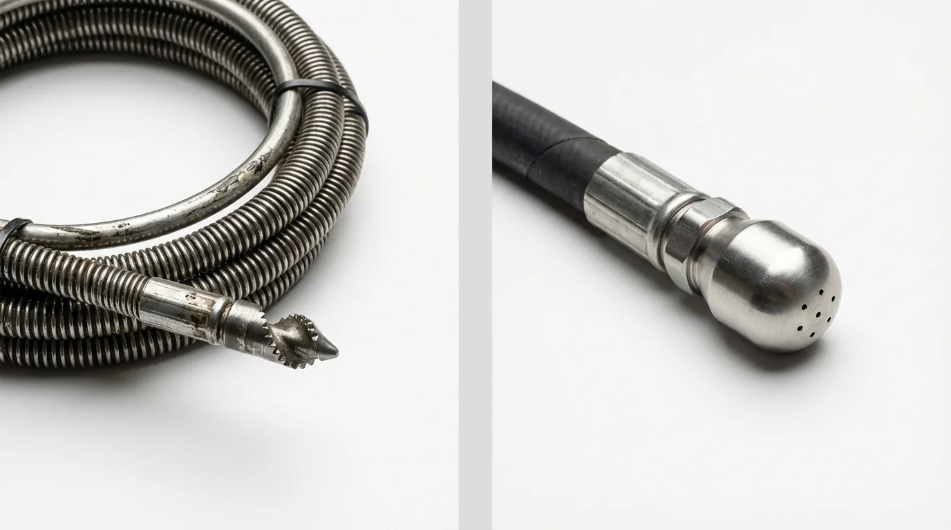 Drain snake cable and hydro jetting nozzle used for drain cleaning in Midway, AR